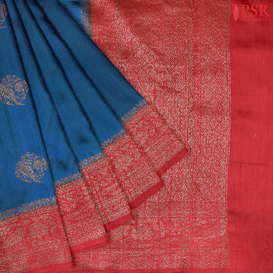 Peacock Blue Banaras Jute Silk Saree