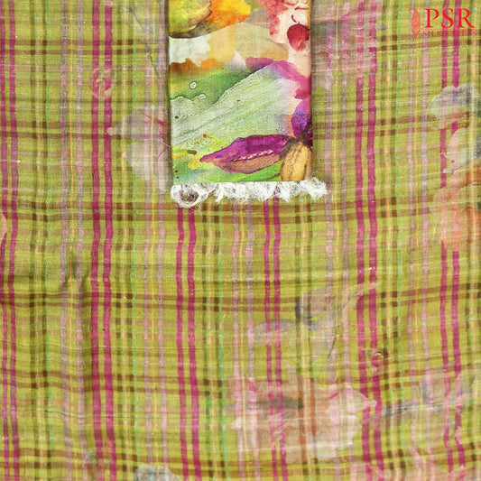 Olive Mustard Tussar Silk Dress Material