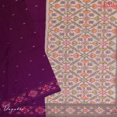 Beige & Dark Purple Pochampally Silk Cotton Dress Material