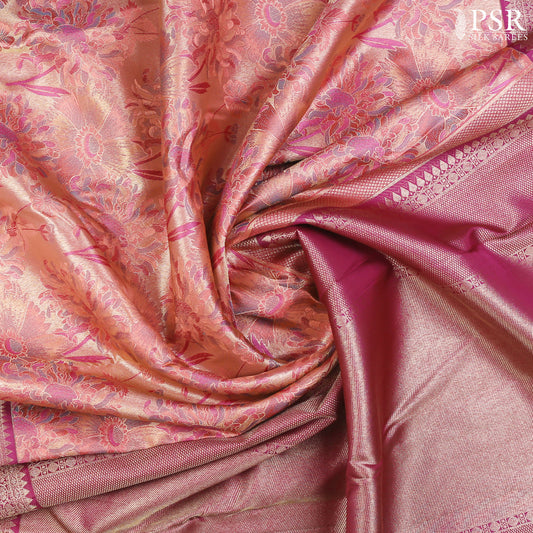 Coral Peach Kanchipuram Silk Saree