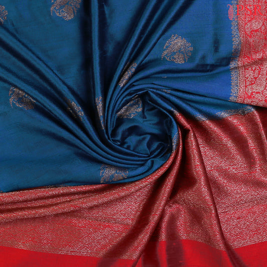 Peacock Blue Banaras Jute Silk Saree