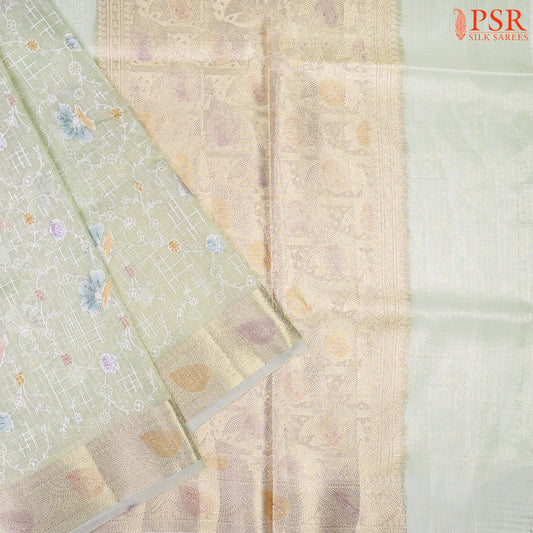 Light Green Tissue Embroidery Saree