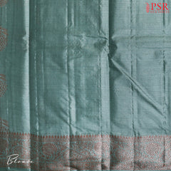 Turquoise Grey Banaras Tussar Silk Saree