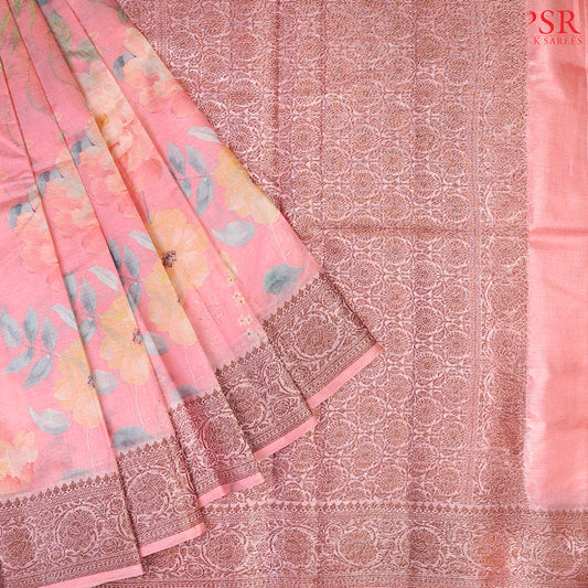 Flamingo Pink Banaras Tussar Silk Saree