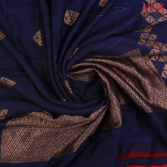 Midnight Blue Banaras Jute Silk Saree