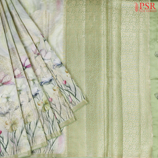 Light Green Chiniya Silk Saree