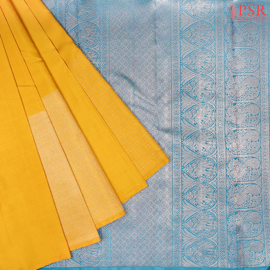 Dandelion Yellow & Cerulean Blue Kanchipuram Silk Saree