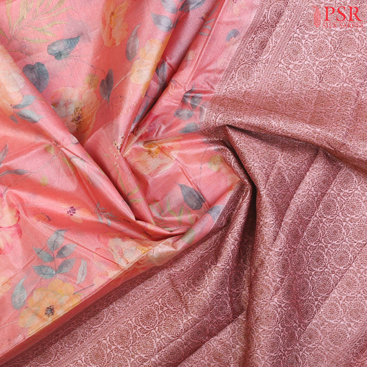 Flamingo Pink Banaras Tussar Silk Saree