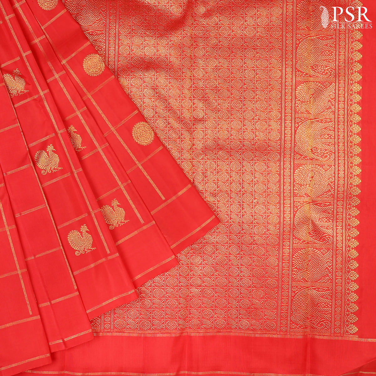 Scarlet Red Kanchipuram Silk Saree