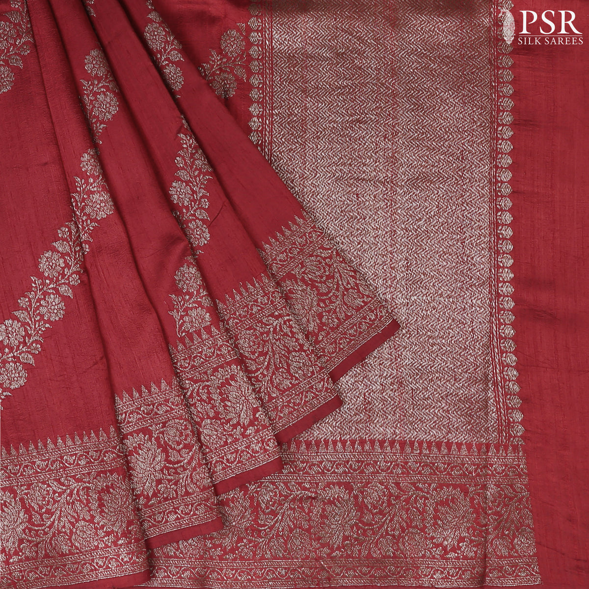 Dark Red Banaras Jute Silk Saree