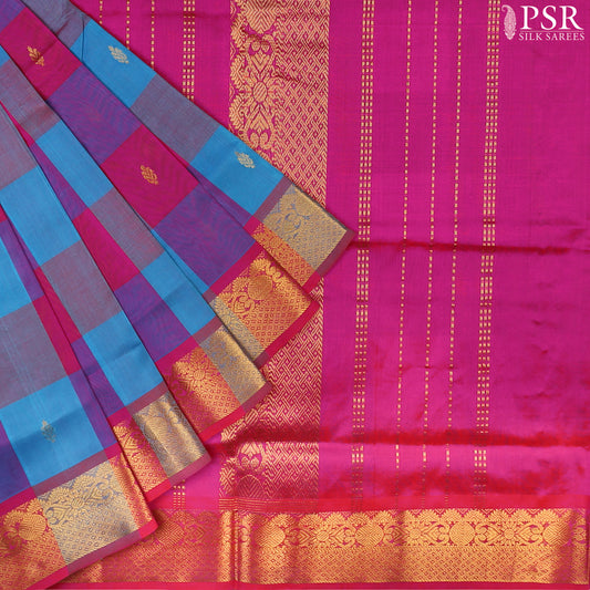 Blue & Magenta Cotton Silk Saree