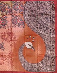 Salmon Peach & Musatrd Brown Kadhi Tussar Silk Saree