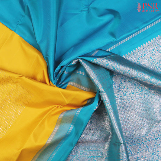 Dandelion Yellow & Cerulean Blue Kanchipuram Silk Saree