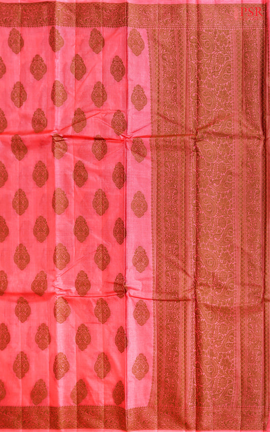 Watermelon Pink Banaras Tussar Silk Saree