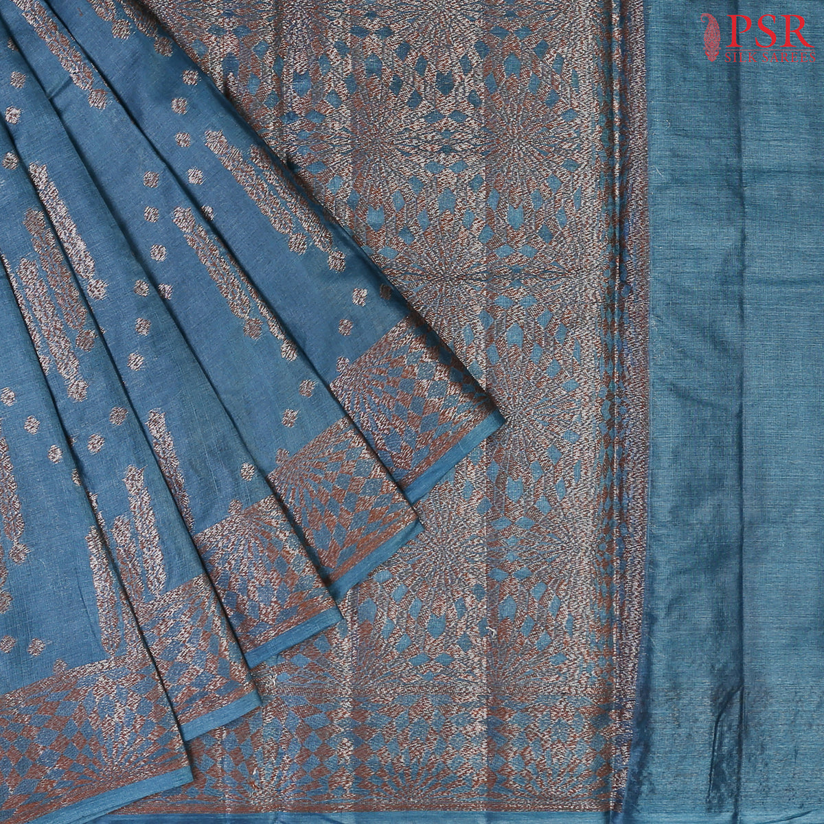 Peacock Blue Banaras Tussar Silk Saree