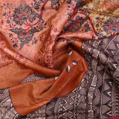 Salmon Peach & Musatrd Brown Kadhi Tussar Silk Saree