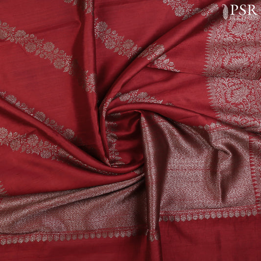 Dark Red Banaras Jute Silk Saree