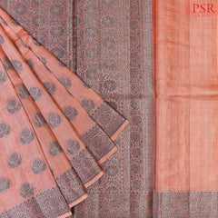 Coral Peach Banaras Tussar Silk Saree