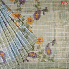 Cyan Blue & Olive Green Semi Bhagalpuri Printed Cotton Saree