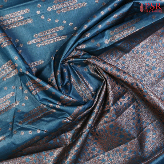 Peacock Blue Banaras Tussar Silk Saree