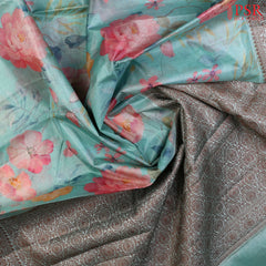 Morning Glory Turquoise Banaras Tussar Silk Saree