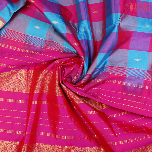 Blue & Magenta Cotton Silk Saree