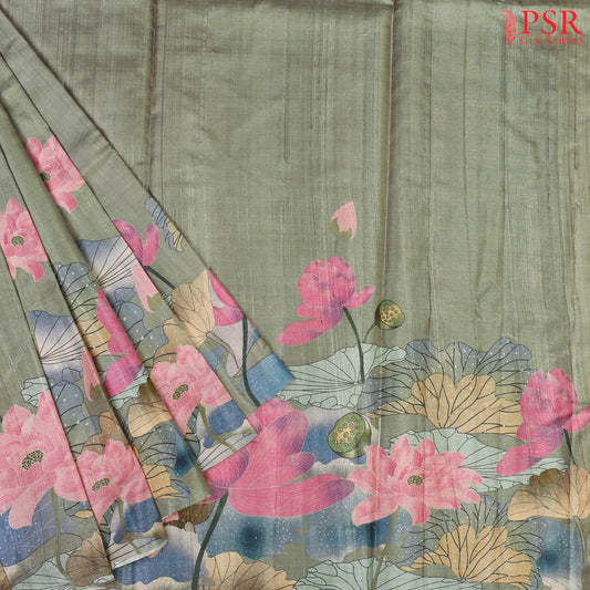 Laurel Green Kadhi Tussar Silk Saree