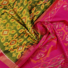 Pear Green Patola Silk Cotton Saree