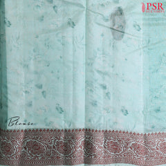 Morning Glory Turquoise Banaras Tussar Silk Saree