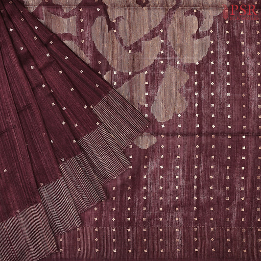 Dark Burgundy Kadhi Tussar Silk Saree