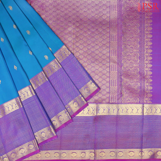 Azure Blue Kanchipuram Silk Saree