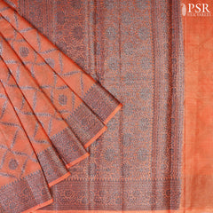 Coral Orange Banaras Tussar Silk Saree