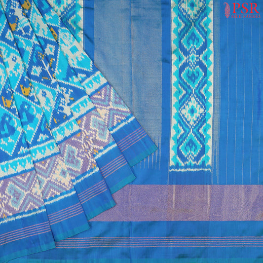 Cerulean Blue Pochampally Ikat Silk Saree