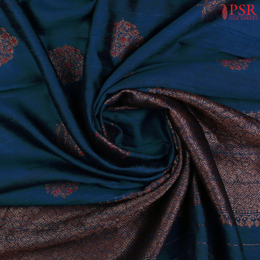 Peacock Blue Banaras Jute Silk Saree