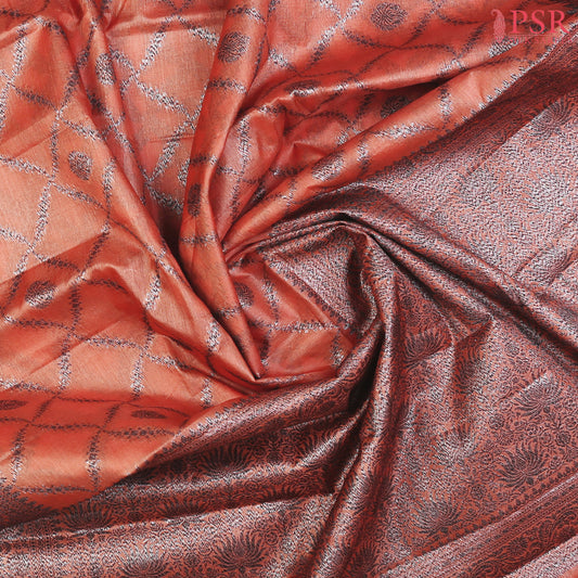 Coral Orange Banaras Tussar Silk Saree