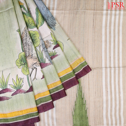 Light Green Kadhi Tussar Silk Saree