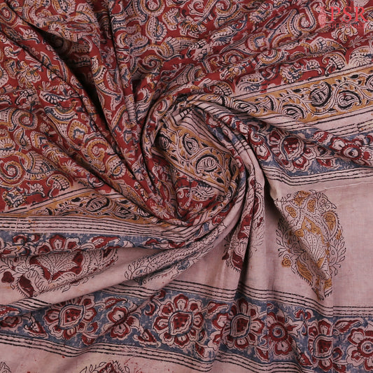 Dark Red Kalamkari Cotton Saree