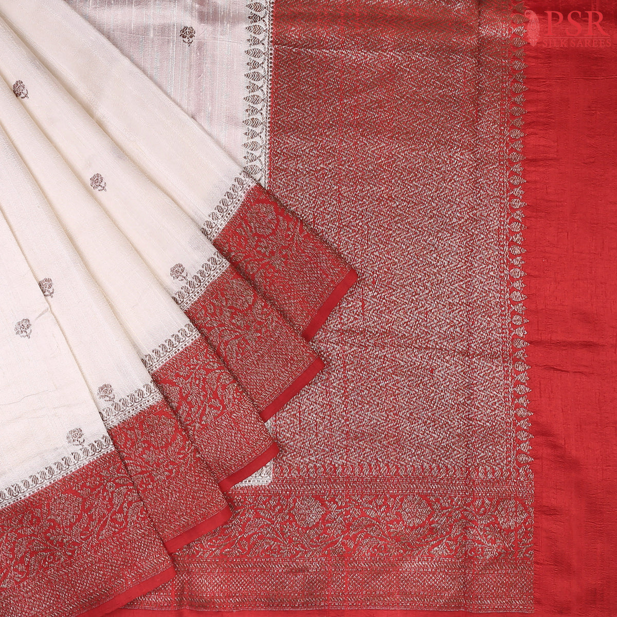 Floral White Banaras Jute Silk Saree