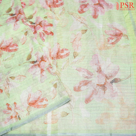 Linen Saree - Pastel Pistachio