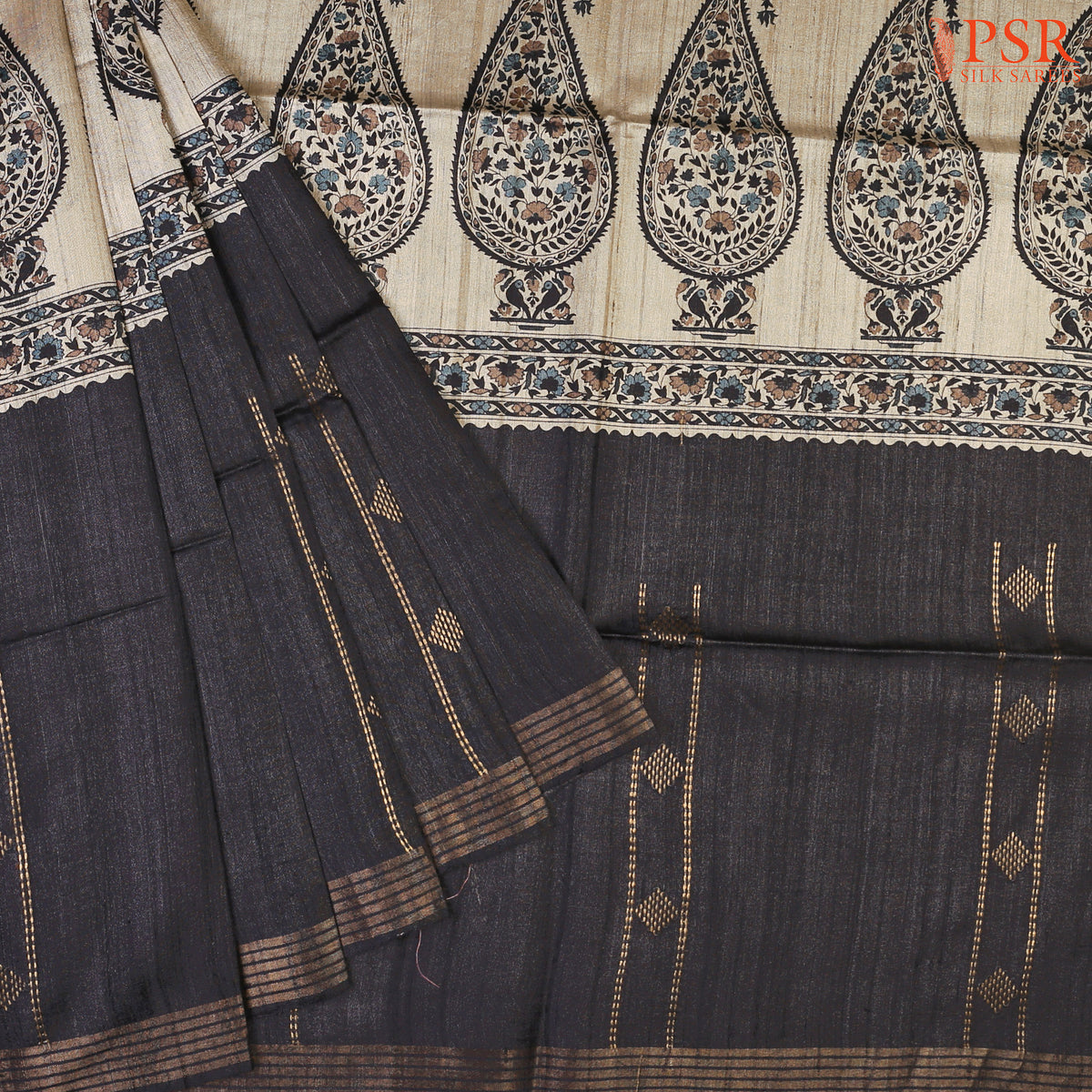 Shadow Black & Beige Kadhi Tussar Silk Saree