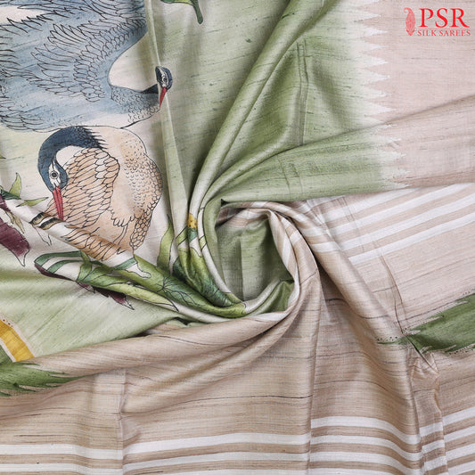 Light Green Kadhi Tussar Silk Saree