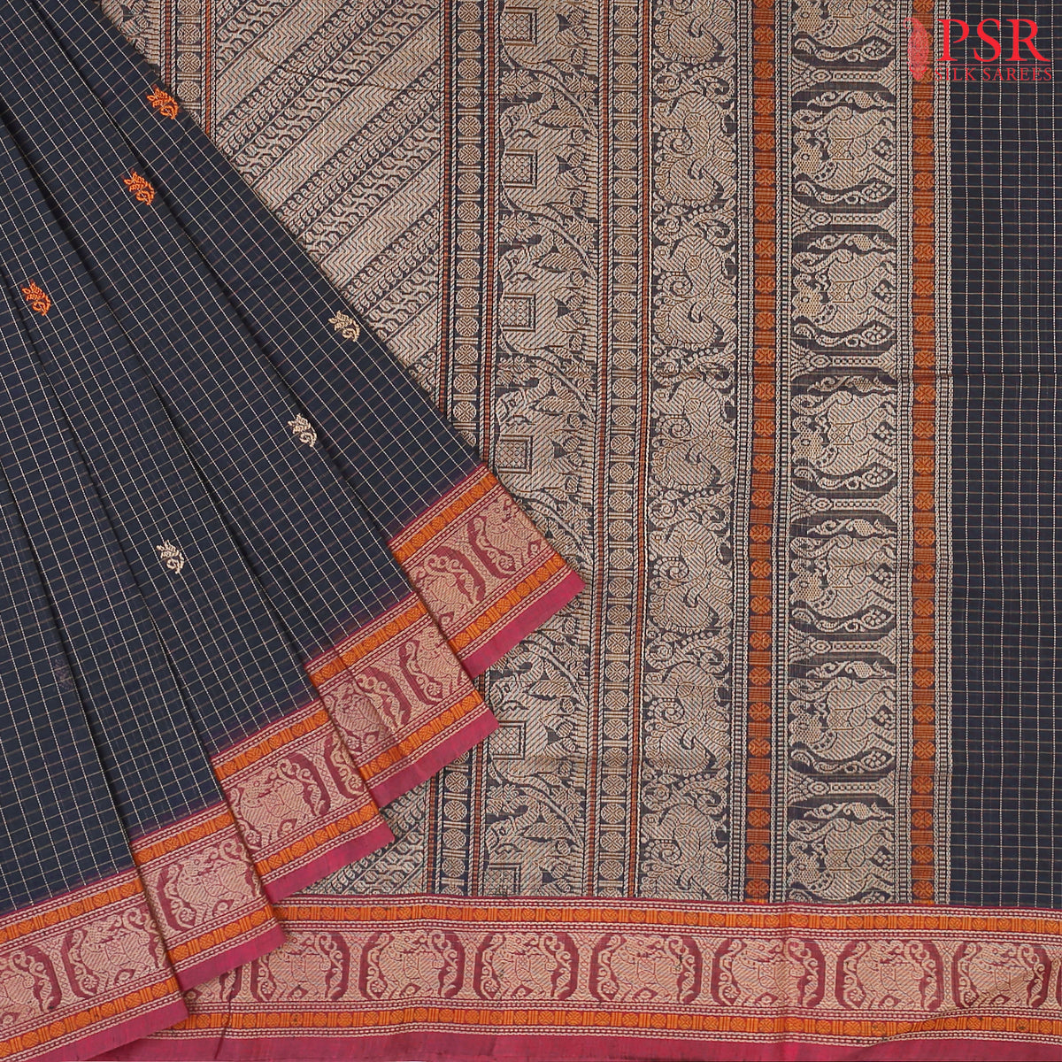 Dark Blue Kalakshetra Kovai Cotton Saree