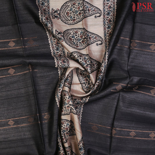 Shadow Black & Beige Kadhi Tussar Silk Saree