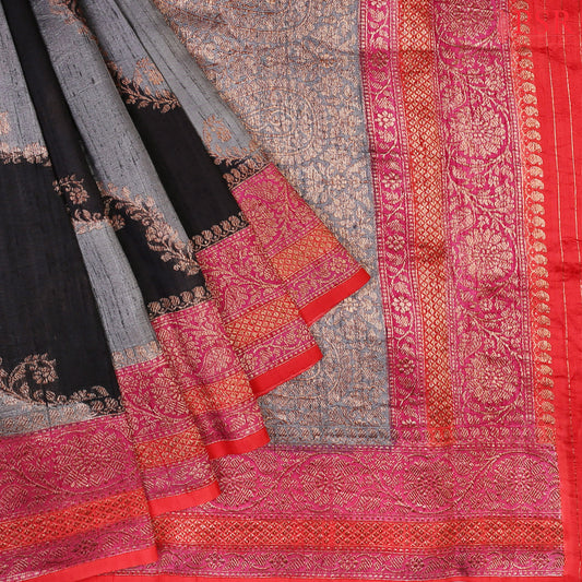 Black & Grey Banarasi Silk Saree