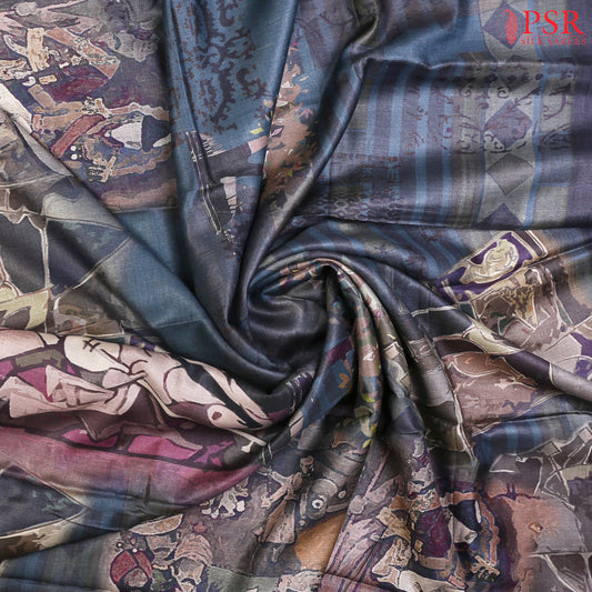 Prussian Blue Kadhi Tussar Silk Saree