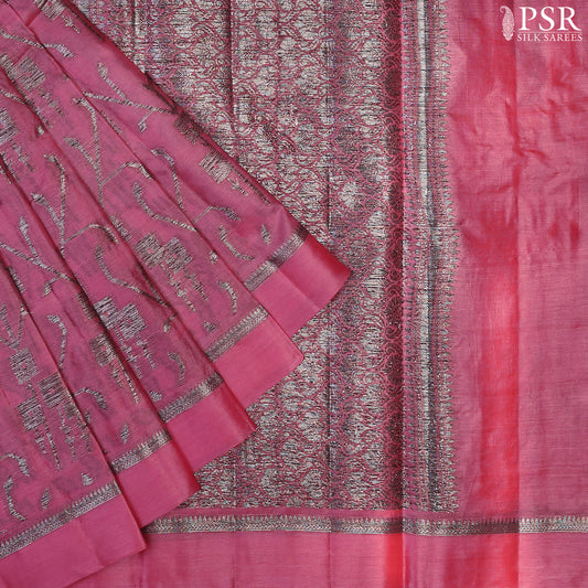 Mulberry Pink Banaras Tussar Silk Saree