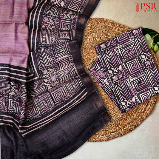 Grey & Purple Kadhi Tussar Silk Dress Material