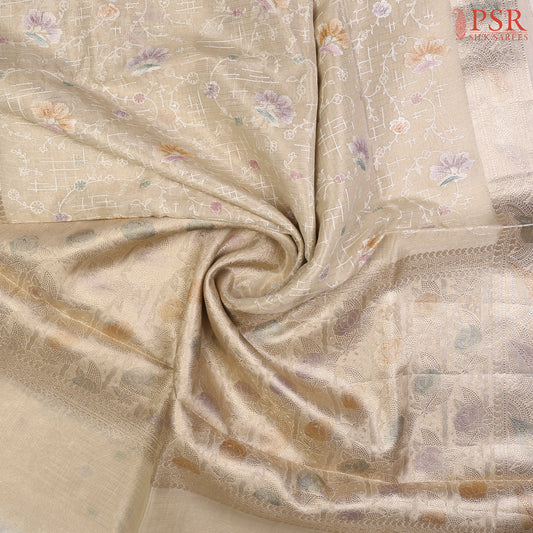 Golden Beige Tissue Embroidery Saree