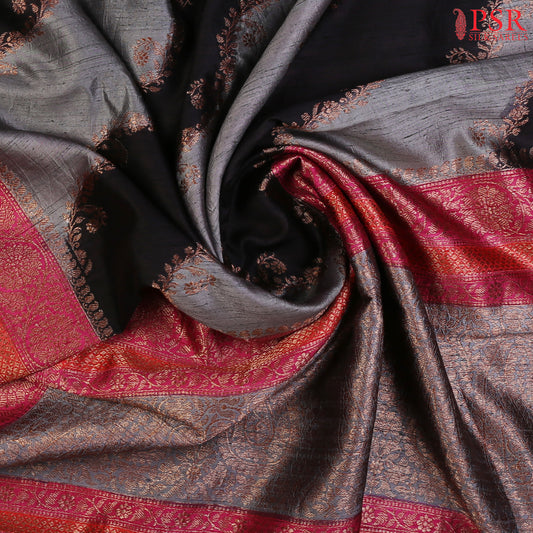 Black & Grey Banarasi Silk Saree