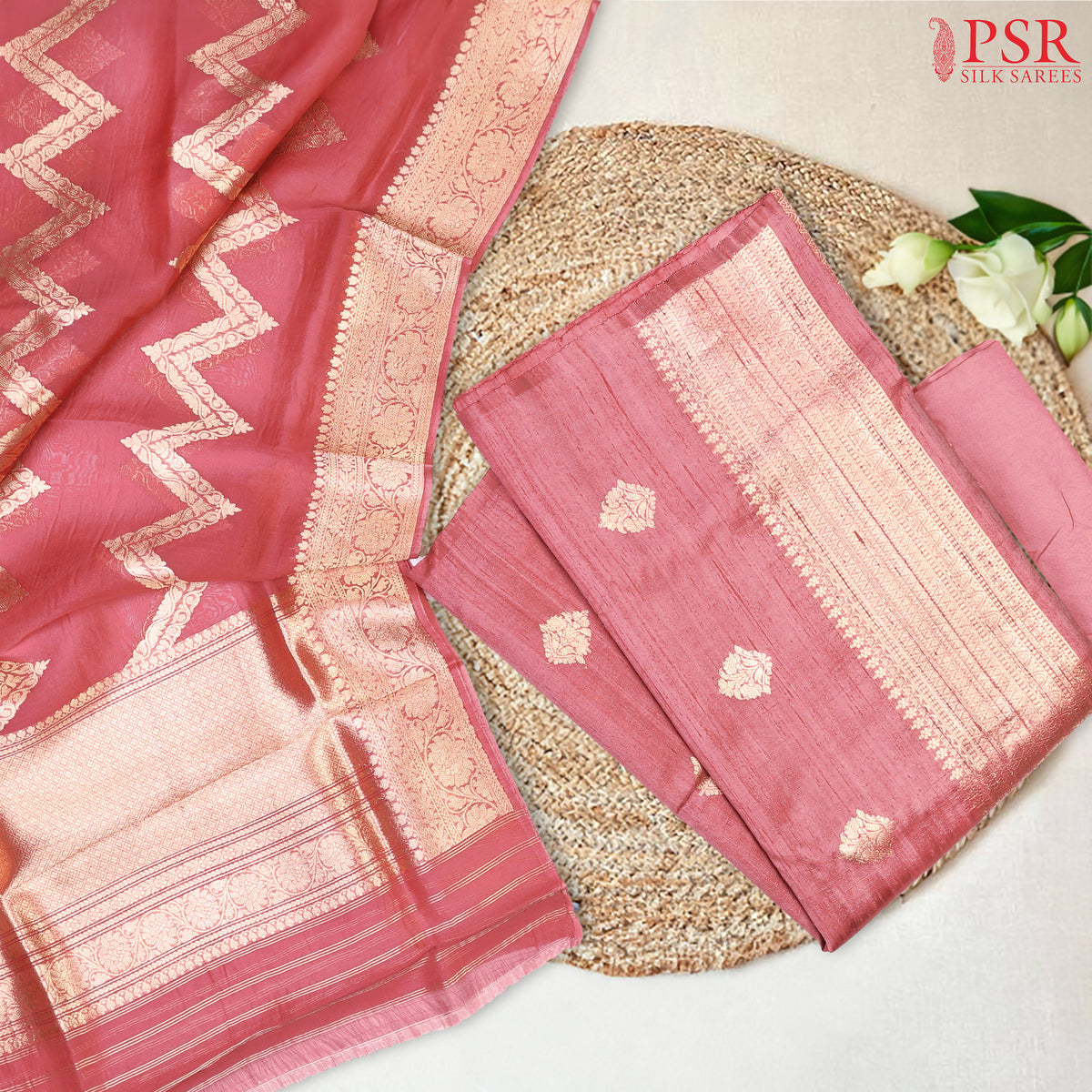 Rosewood Pink Kadhi Tussar Silk Dress Material